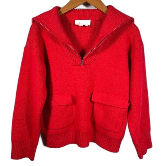 Anthropologie Red Crop Half-Zip Pullover Sweater Pockets Size XS Valentine's Day - Picture 4 of 16